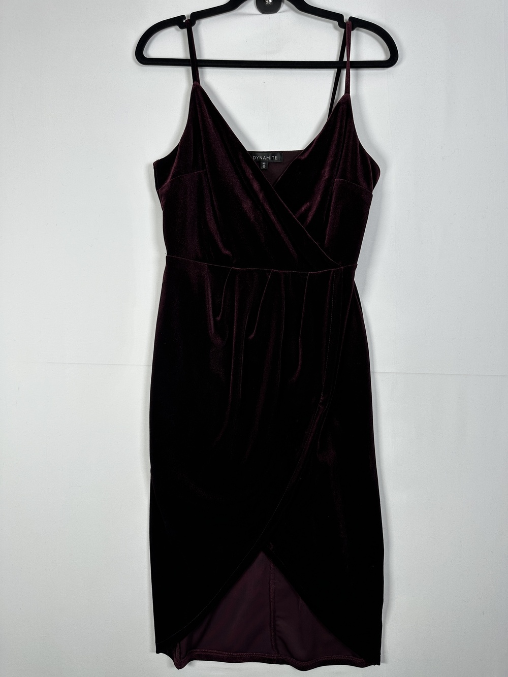Dynamite Black Cherry Velvet Wrap Effect Midi Dress Size S